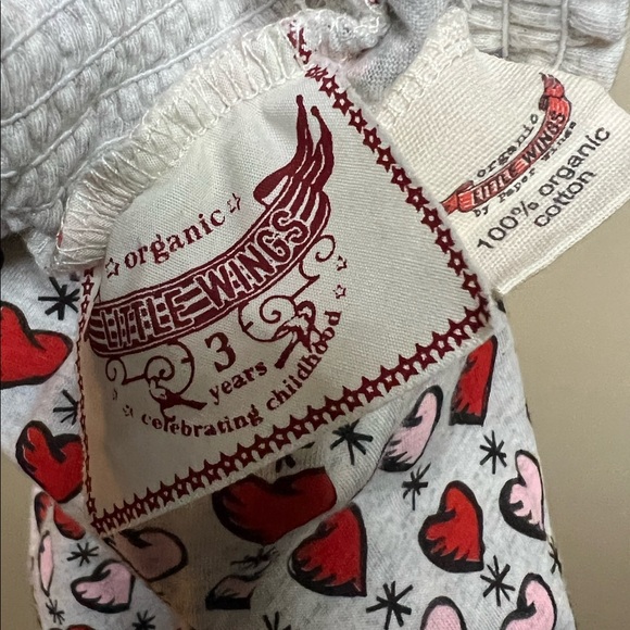 LITTLE WINGS ORGANIC HEART HAREM JOGGER PANTS PINK RED GRAY HEARTS PAPER WINGS 3 - Picture 7 of 9